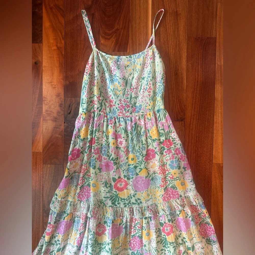 Banjanan Hazel Sleeveless Tiered Maxi Dress in Dawn Chorus Pistachio Green; XS - Picture 9 of 15